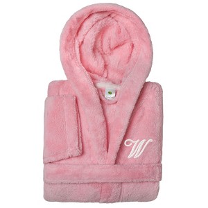 Personalized Linum Kids 100% Polyester SUPER PLUSH Double Brushed Hooded Bathrobe in White Script Font - 1 of 3