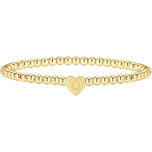Gold Initial Beaded Bracelets for Women,14K Gold Plated Heart Letter Bracelets Handmade Ball Bead Bracelet - 1 of 4