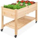 Best Choice Products Raised Garden Bed 48x23x32in Wood Mobile Elevated Planter w/ Wheel Locks, Shelf, Liner