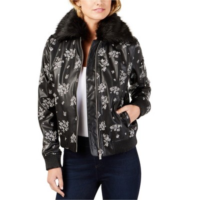 Michael Kors Womens Embroidered Floral Bomber Jacket
