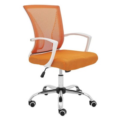 Modern Home Zuna Ergonomic Design Breathable Mesh Modern Mid Back Office Desk Chair with Lumbar Support, Steel Base, and Rolling Wheels, Orange/White