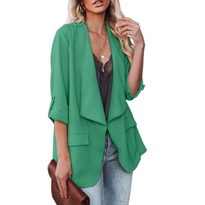 Womens Casual Blazer Jackets Roll Up Long Sleeve Open Front Jacket Loose Fit Longline Blazer Work Office Business Blazers