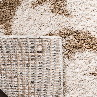Cream and Beige Floral Shag Synthetic Square Area Rug
