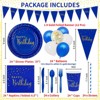 Hachikiko 204 Pcs Blue Birthday Decorations Packs,Happy Birthday Party Supplies Navy Blue Plates and Napkins Cups Straws Balloons Banner Cutlery Set - 2 of 4