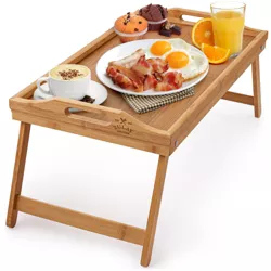 Zulay Kitchen Bamboo Breakfast in Bed Tray Table with Folding Legs and Handles