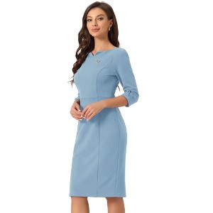 INSPIRE CHIC Women's 3/4 Sleeve Split Neck Wear to Work Business Sheath Dresses - 1 of 4