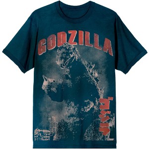 Godzilla Vintage-Inspired Graphic Adult Navy Blue Short Sleeve Tee - 1 of 2