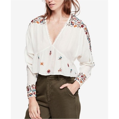 Free People Womens Embroidered Pullover Blouse