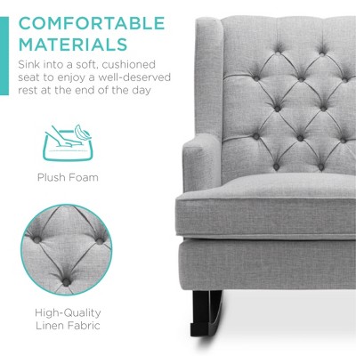 Gray Tufted Upholstered Wingback Rocking Accent Chair with Wood Frame