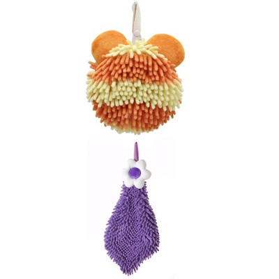 REGALWOVEN Soft Absorbent Cute Fuzzy Hanging Decorative Bathroom Chenille Hand Towel 6" x 15"/7" x 7" 2 Packs