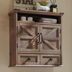 Bathroom Wall Cabinet, Farmhouse Medicine Cabinet with Drawer, 24" Wide Bathroom Cabinet with Adjustable Shelf & Double Barn Doors - 1 of 4