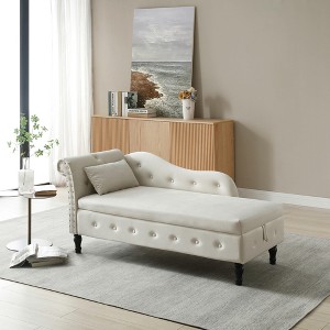 Velvet Chaise Lounge Storage Bench Upholstered Bed Bench, Gray/Beige/Blue/Orange/Green/Black/Burgundy-ModernLuxe - 1 of 4