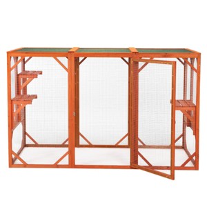 AZL1 Life Concept Pet Crates and Houses Outdoor Cat Cage with Weatherproof Roof and Adjustable Platforms for Safe Playtime, Orange, 70.9"*31.5"*31.5" - 1 of 4