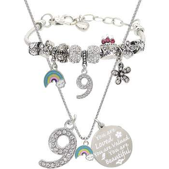 VeryMerryMakering 11th Birthday Gifts for Girls Charm Bracelet and Necklace - Silver