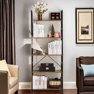 FONTOI 5 Tier Tall Bookshelf, Rustic Farmhouse Bookcase, Brown, 62.2"*23.62"*11.81" - 1 of 3