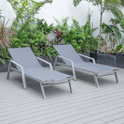 Dark Grey Aluminum Frame Outdoor Chaise Lounge Set with Armrests