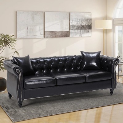 Buenhomino Chesterfield Faux Leather Sofa – Classic 3-Seater with Rolled Arms & Tufted Back, Upholstered Couch for Living Room or Bedroom