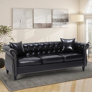 Buenhomino Chesterfield Faux Leather Sofa – Classic 3-Seater with Rolled Arms & Tufted Back, Upholstered Couch for Living Room or Bedroom - 1 of 4