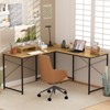 Tangkula L-Shaped Computer Desk with Power Outlets 95” Long 2-Person Desk with Monitor Shelf Modern Corner Desk Gaming Table with USB Ports Natural - 2 of 4