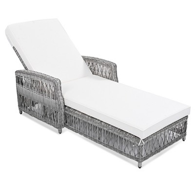 Outdoor Rattan Wicker Chaise Lounge Chair with Adjustable Backrest and Armrests