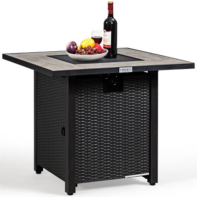 Tangkula 50,000 BTU Square Outdoor Propane Fire Pit Table with Waterproof Cover Lava Rock