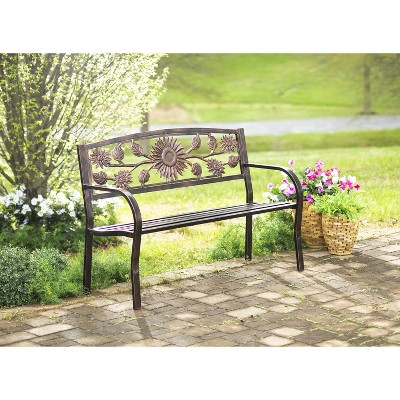 Bronze 50.5" Cast-Iron and Steel Sunflower Garden Bench
