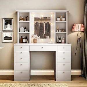 TIRAMISUBEST Vanity Desk with LED Lighted Mirror, Makeup Vanity with 11 Drawers, 3 Color Lighting, Hidden Wiring, Dressing Table Vanity Table - 1 of 4