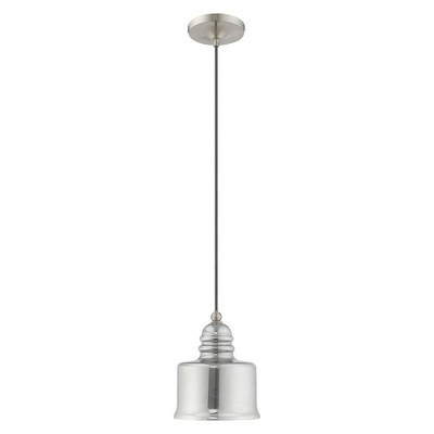 Mini Drum Smoke Glass 1-Light Pendant in Brushed Nickel