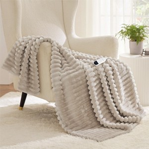 Heated Blanket Electric Throw - Thick Striped Flannel Electric Blanket - 1 of 4