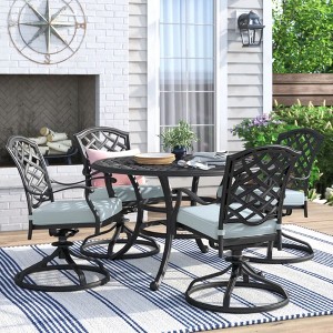 Nertpow 5-Piece Aluminum Outdoor Dining Set with Round Table and 4 Swivel Rocker Chairs ¨C Light Blue Cushions - 1 of 4