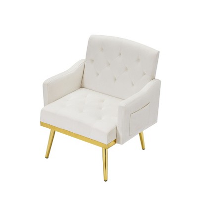NicBex Velvet Accent Chair Upholstered Armchair with Button Tufted Back and Cushion Modern Leisure Sofa Chair with Metal Legs for Living Room,White