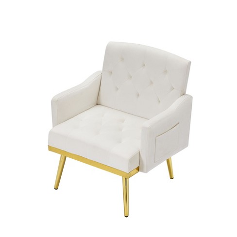 NicBex Velvet Accent Chair Upholstered Armchair with Button Tufted Back and Cushion Modern Leisure Sofa Chair with Metal Legs for Living Room,White - image 1 of 4