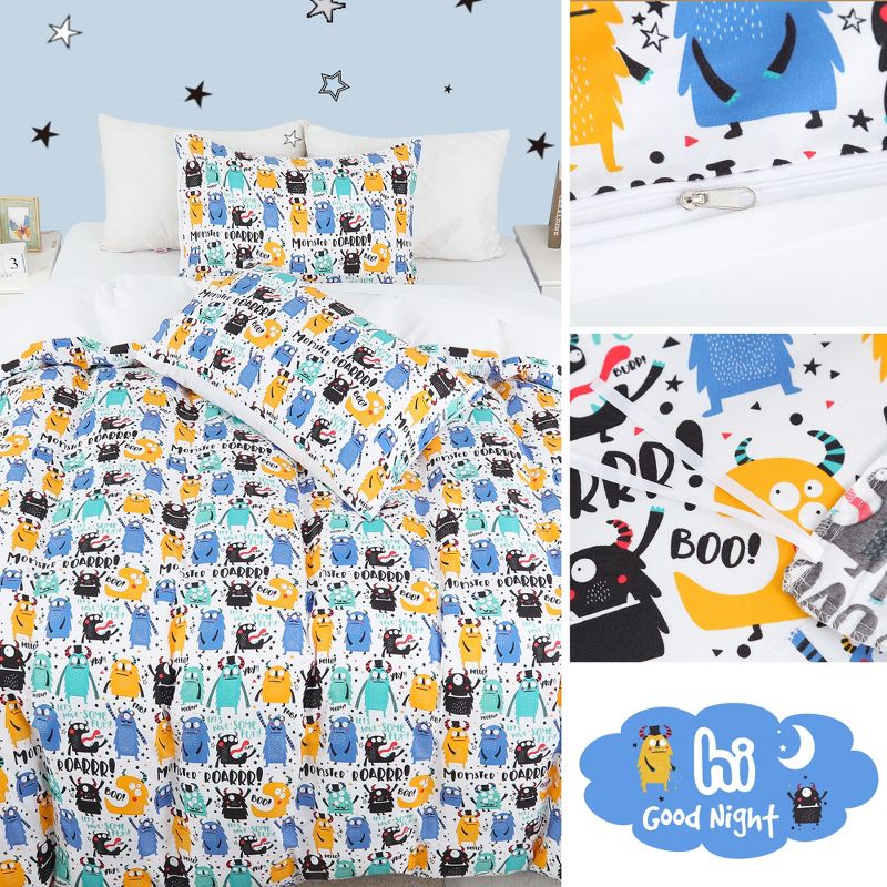 PiccoCasa Kids Polyester Duvet Cover with 2 Pillowcases Fitted Sheet Cartoon Series Pattern Bedding Set 5 Pieces, 5 of 7