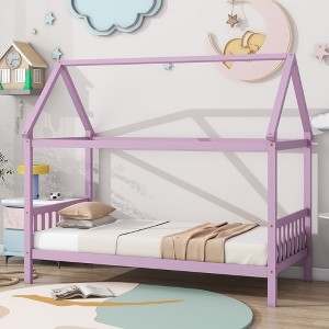 CAVINAS Twin Size House Shaped Bed Modern Wooden Bed Frame with Headboard and Footboard for Bedroom - 1 of 4