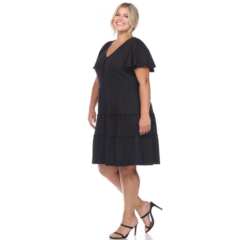 Plus Size Short Sleeve V-neck Tiered Midi Dress, 3 of 6