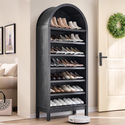 71" Shoe Rack with 3 Adjustable Shelves, Wooden 8 Tiers shoe organizer for 24 Pairs Shoe, Vertical Tall Shoe Storage, Gray