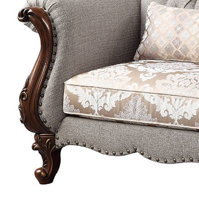 Elegant Floral Button-Tufted Accent Chair with Cherry Queen Anne Legs