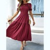 Women's Summer Crew Neck Short Sleeve Smocked Midi Dress Casual Elastic Waist Tiered A Line Maxi Dress - 2 of 4
