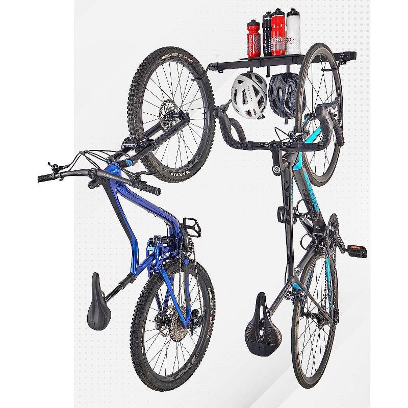 PRO BIKE TOOL Indoor Bike Rack and Shelf, Indoor Sliding Wall Mount for 2 Bicycle with Accessories, Vertical Hanger for Road or MTB, 2 of 4