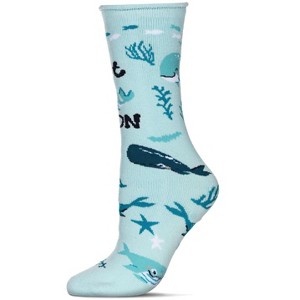 Memoi Get Whale Soon Greeting Card Crew Socks Light Blue One Size - 1 of 4