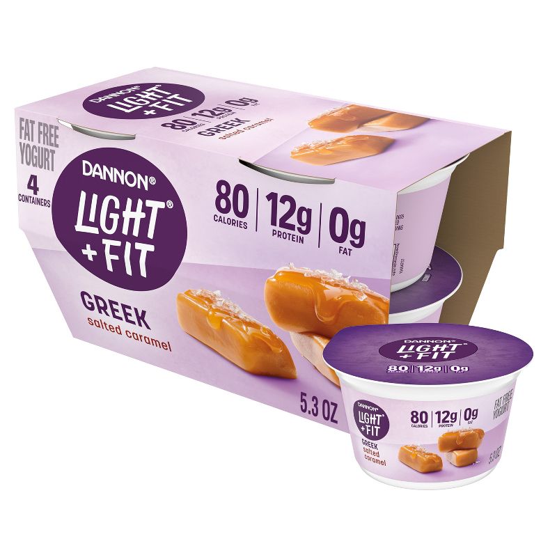 Light + Fit Nonfat Gluten-Free Salted Caramel Greek Yogurt - 4ct/5.3oz Cups, 1 of 9