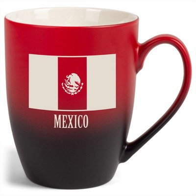 Elanze Designs Mexico Mexican Flag 12 Ounce Ceramic Laser-Etched Engraved Drinkware Mug, Red and Black Ombre