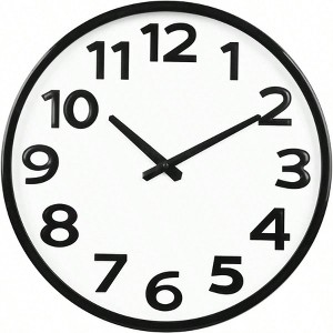16 Inch Wall Clock Silent Analog Quartz Large Numbers Easy to Read Modern Decor Living Room Office Black White Clock - 1 of 4