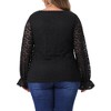 Agnes Orinda Women's Plus Size Lace Floral V Neck Sheer Long Sleeve Lined Dressy Casual Blouses - 4 of 4