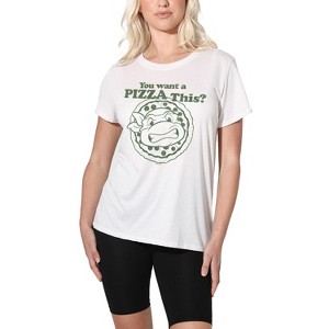 Teenage Mutant Ninja TurtlesTeenage Mutant Ninja Turtles You Want A Pizza Me Women's Loose T Shirt, White - 1 of 4