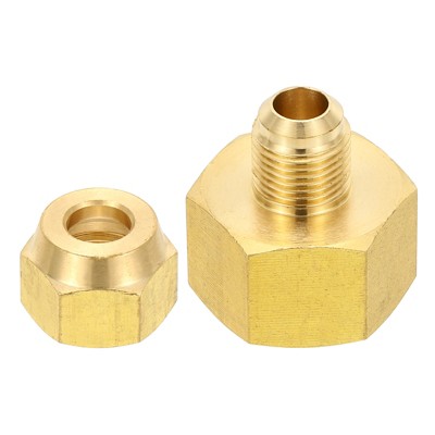 Unique Bargains Brass Air Gas Line SAE 45 Degree Flare Connectors Gold