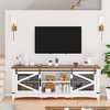 75 Inch TV Stand, Farmhouse Entertainment Center with Sliding Barn Doors, Media Console with 2 Open Shelves & 2 Cabinets, White and Brown - 4 of 4