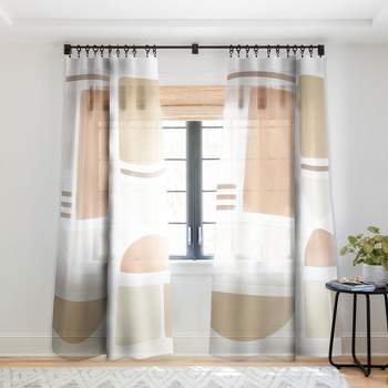 BohomadicStudio Geometric Shapes in Creme and Soft Pink Single Panel Sheer Window Curtain - Society 6