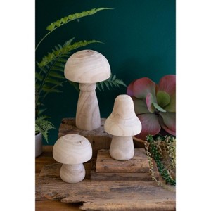 Handcrafted Wood Mushrooms – 11" Tall Set of 3 Natural Figurines by Kalalou - 1 of 4