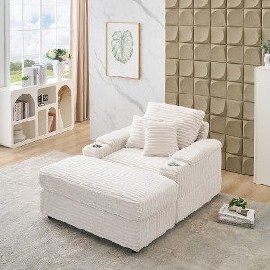 TIRAMISUBEST Corduroy Single Sofa Set - Includes Ottoman & 3 Pillows, 2 Storage Spaces, Compact Lounge Chair - 1 of 4
